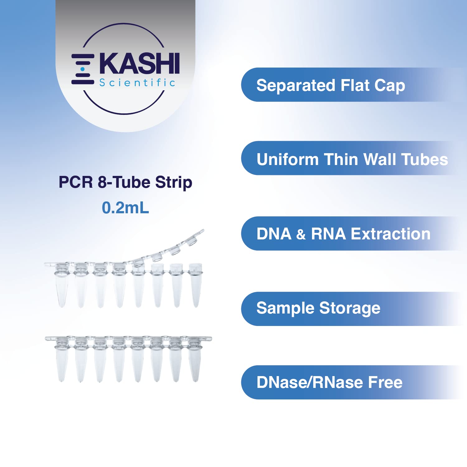 PCR 8-Tube Strip - 125 Strips/Box (.2mL, Separate Cap)