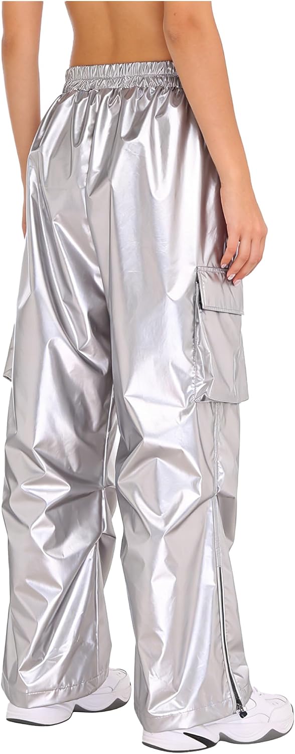 iiniim Womens Jazz Hip-hop Dance Long Pants Wide Leg Baggy Hip Hop Dance Rave Joggers Trousers