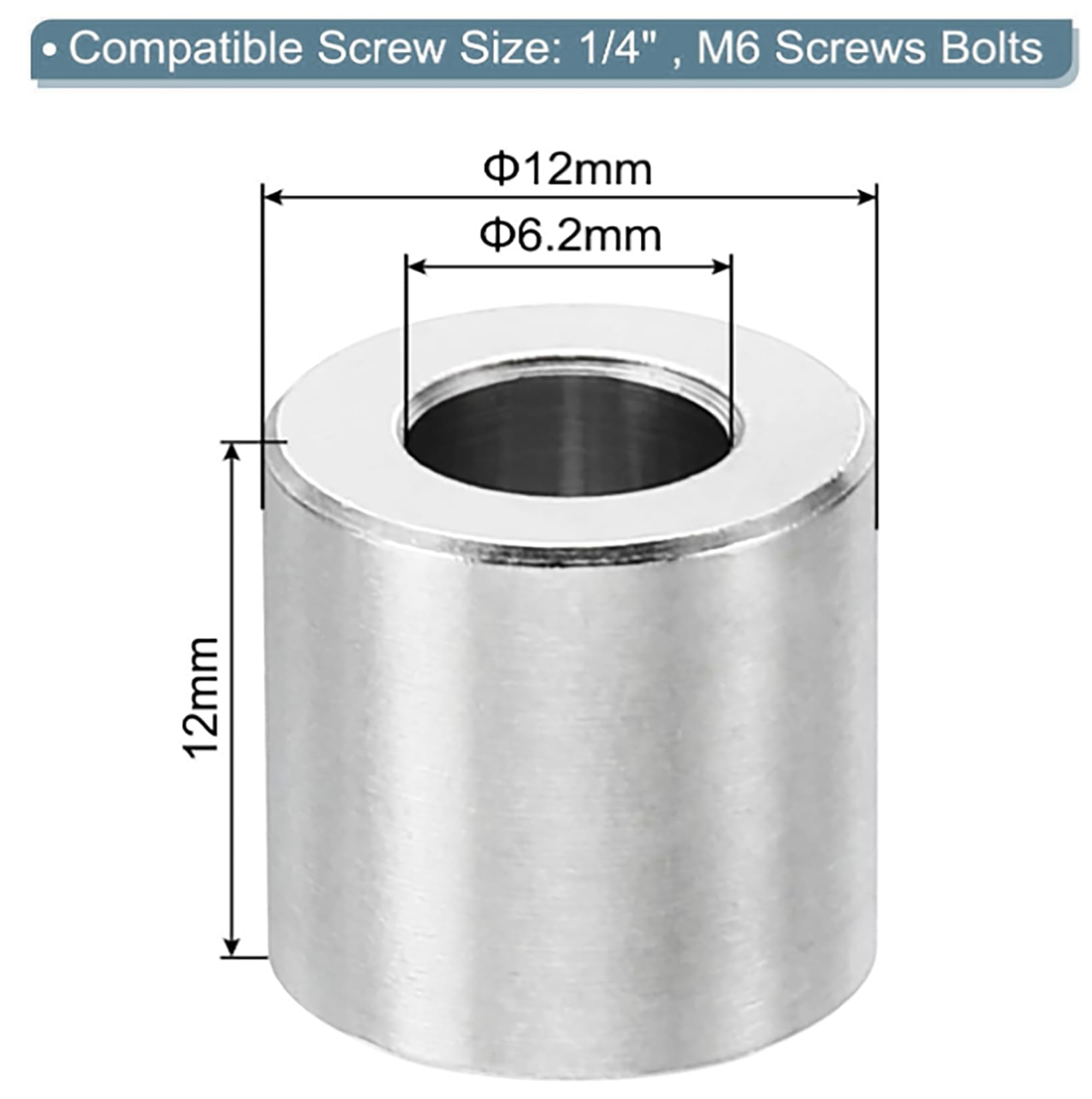TOP-VIGOR 5Pcs M6 Aluminum Spacer, 6.2mm ID x 12mm OD x 12mm Length Metal Spacer - Image 2