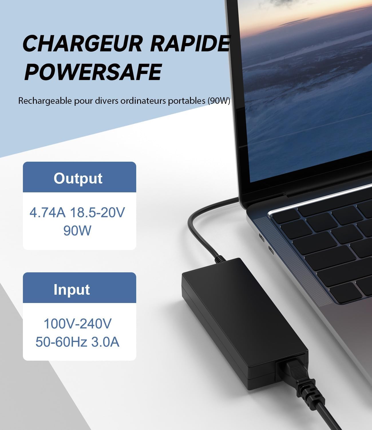 100W Chargeur Universel pour Ordinateur Portable–Compatible avec HP, ASUS, Lenovo, Dell, Acer, Toshiba, Sony, Samsung – 20 V 5 A Max., 15 Ports (sans USB-C)