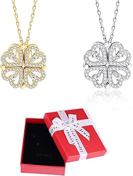 Amazon | 四つ葉のクローバーネックレス、2 in 1四つ葉のハート