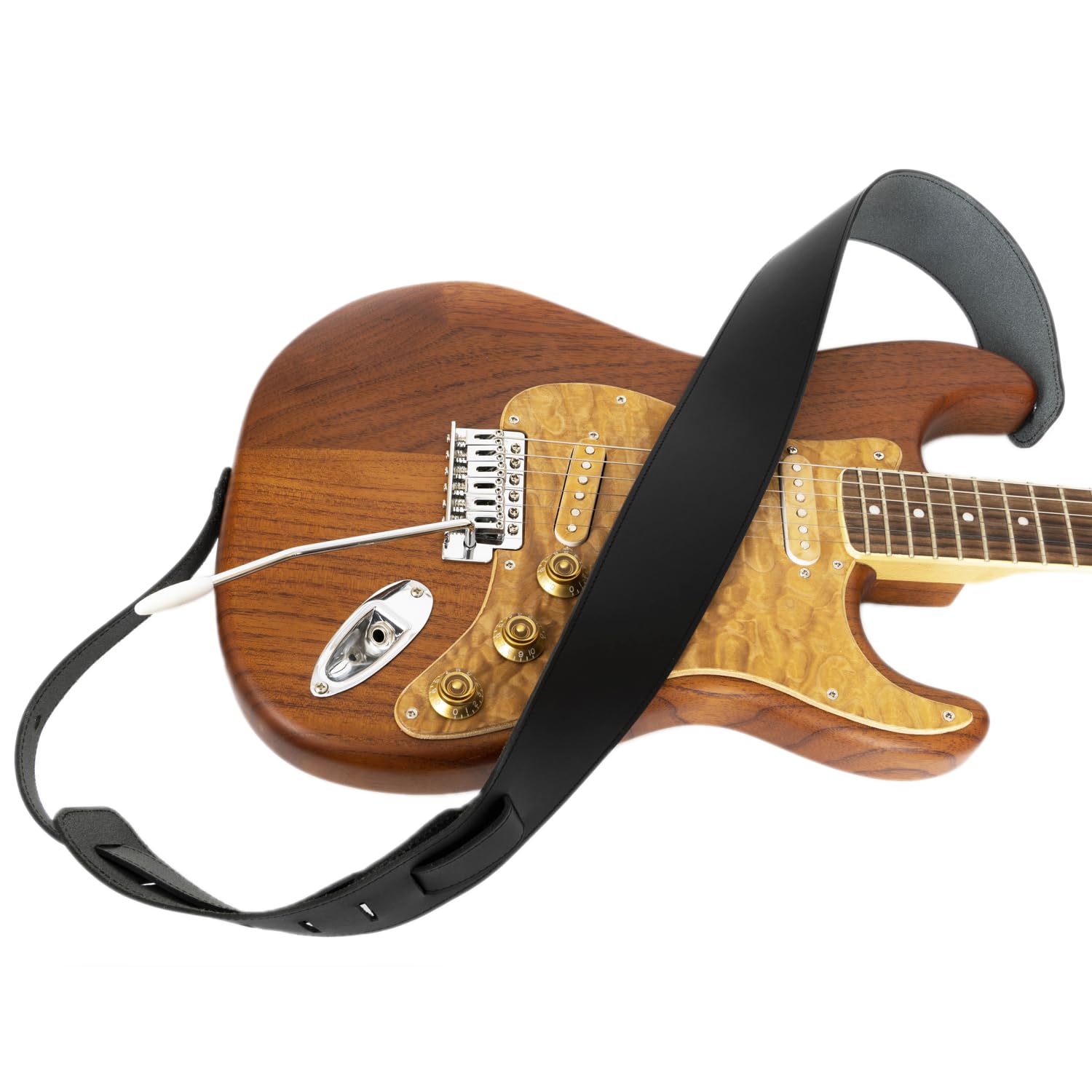 Gitarrengurt, klassisches Naturleder, verstellbare Länge, für Akustik-, Elektro-, Bassgitarren, Geschenk für Gitarristen, löst Schulter- und Nackenverspannungen (schwarz)