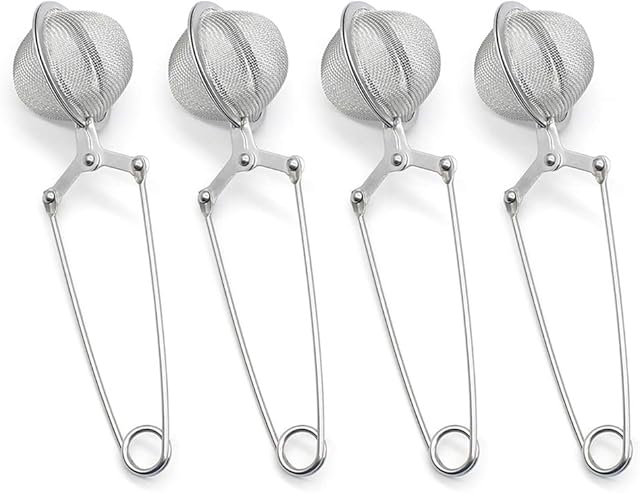KiKiHong 4 Pcs Ball Shape Tea Strainer, Stainless Steel Tea Infuser Strainer Mesh Tea Filter with Handle for Loose Leaf Teas and Mulling Spices