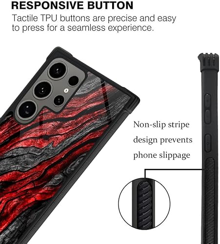 Miniatura 3 de CARLOCA Funda compatible con Samsung Galaxy S24 Ultra, 1 patrón de grano de madera negra y roja, ultra protección, a prueba de golpes, de silicona