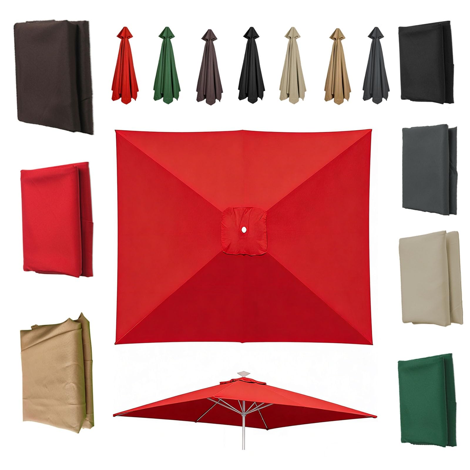 4/6/8 Arms Large Square Replacement Parasol Canopy, 200x300cm/200x200cm 30% UV surface polyester(Red,6ribs-2.1x1.40m)
