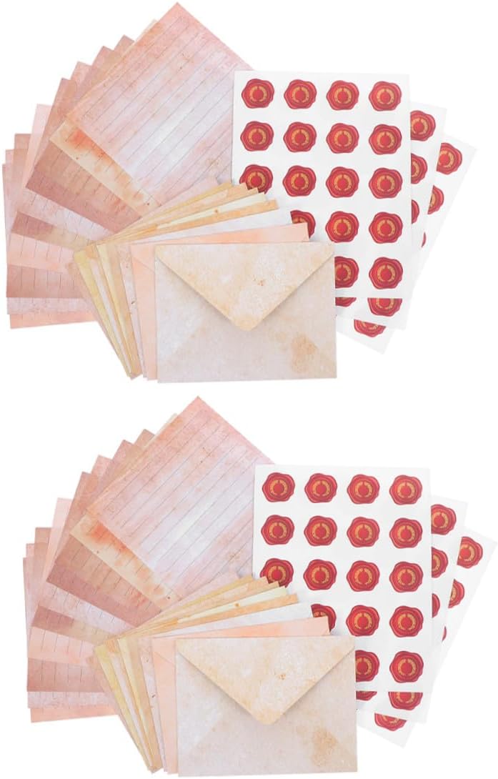TIDTALEO Vintage Stationery Letter Writing Set with Lined Paper and Kraft Envelopes, 2 Sets Retro Handwriting Paper for Greeting Cards and Personal Letters, Suitable for Invitations