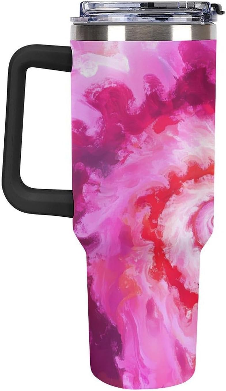 Tie-Dye Spiral 40 Oz Tumbler with Handle Large Capacity Travel Coffee Mug Water Bottle Insulated Tea Cup