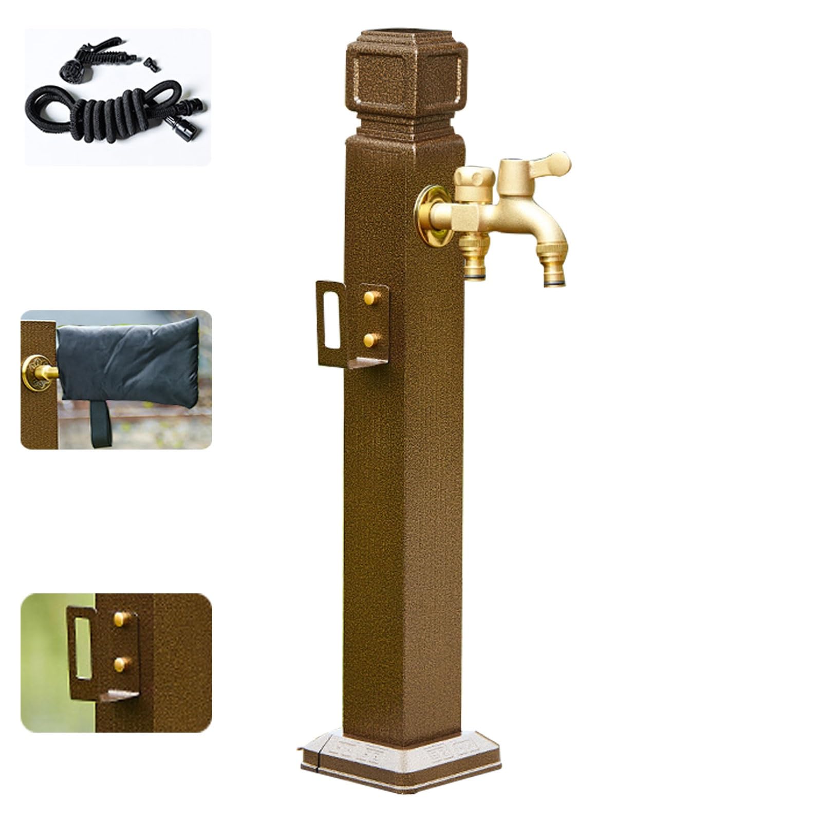 BHGFYXBS Freestanding Aluminum Alloy Garden Water Column With Hose Bracket & Faucet, Outdoor Decorative Fountain Hydrant For Irrigation & Watering, Antifreeze Design,Brown-H 95cm/37.4