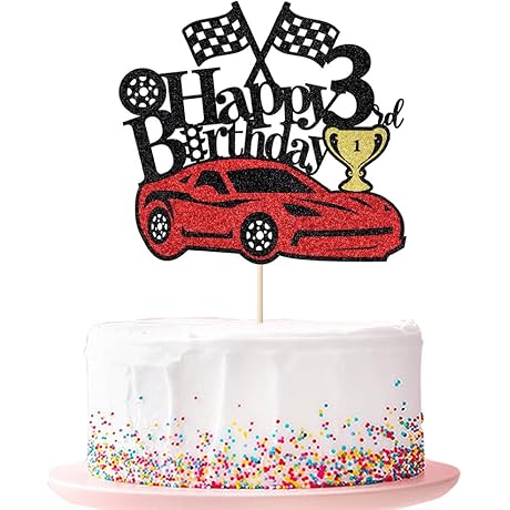 Charming Car Cake Topper for 3rd Birthday Celebrations: A Racing Delight!