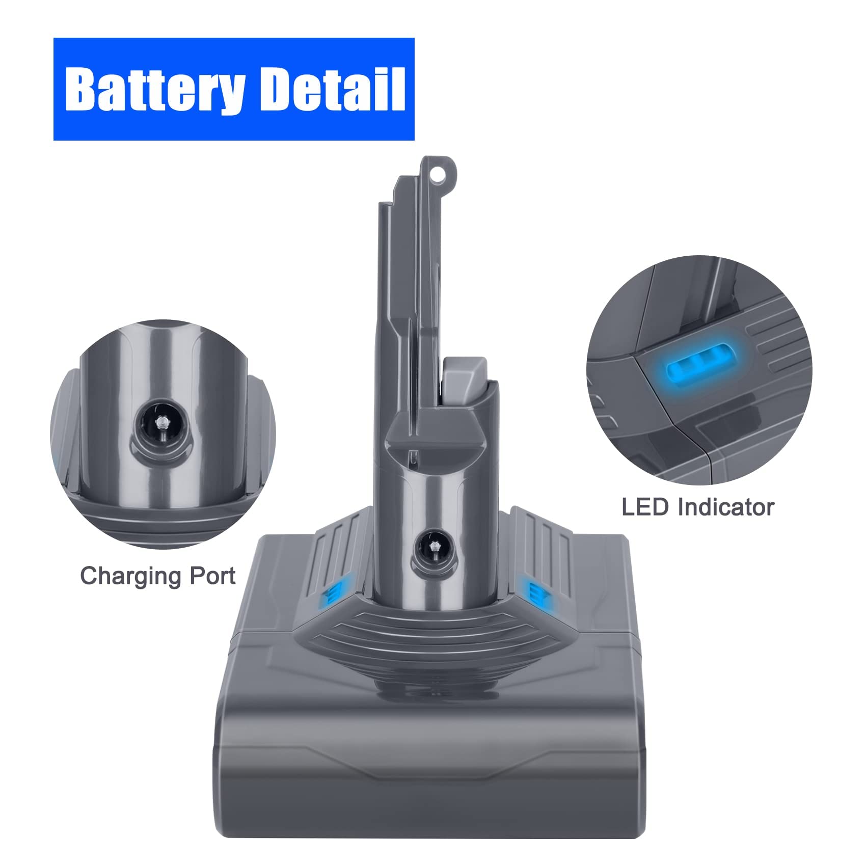 KUNKUN 21.6V V8 Battery Replacement for Dyson V8 Battery SV10 215681 Battery Compatible for V8 Animal V8 Absolute V8 Fluffy V8 Motorhead V8 Carbon Fiber Cordless Stick Vacuum Cleaner