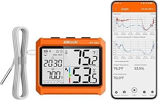 Elitech Termómetro higrómetro digital Bluetooth frigorífico com aplicação monitor de temperatura e humidade em tempo real com ecrã de 4,5" exportação de dados PDF&CSV Sonda externa IPT-100S