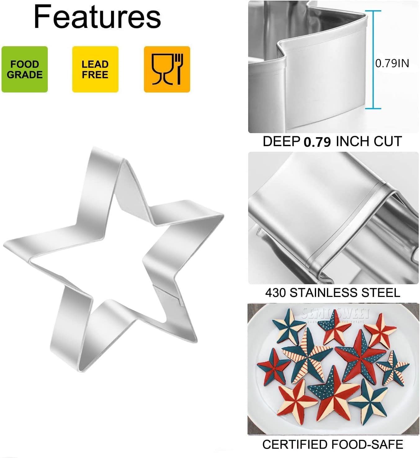 6 Pieces Star Cookie Cutters, 3D Christmas Tree Cookie Cutter Set, 4th of July Cookie Cutters, Assorted Sizes Stainless Steel Star Shapes, Molds for Making Biscuit Molds Fondant Decorations