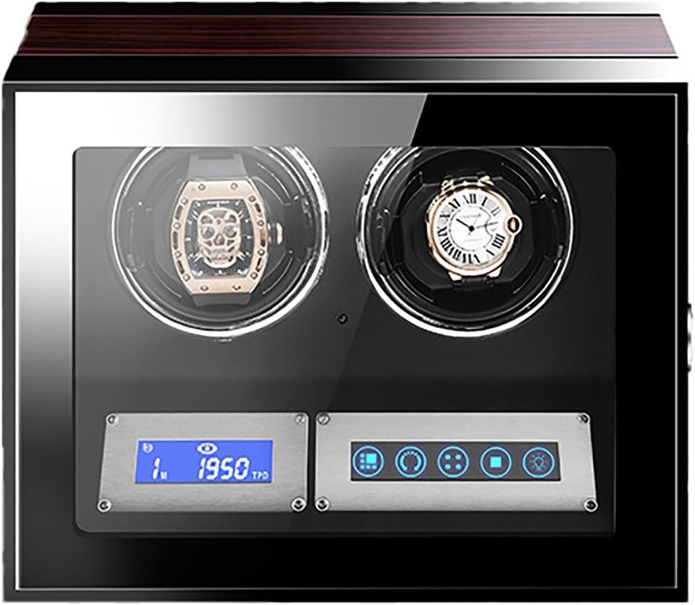 Automatic Watch Winder with Led Light Watch Winding Box with Retractable Pillow and Japanese Quiet Motor Open Lid Design Easy Access Ac Adapter Or Battery Powered,Ebony Grain-2+0