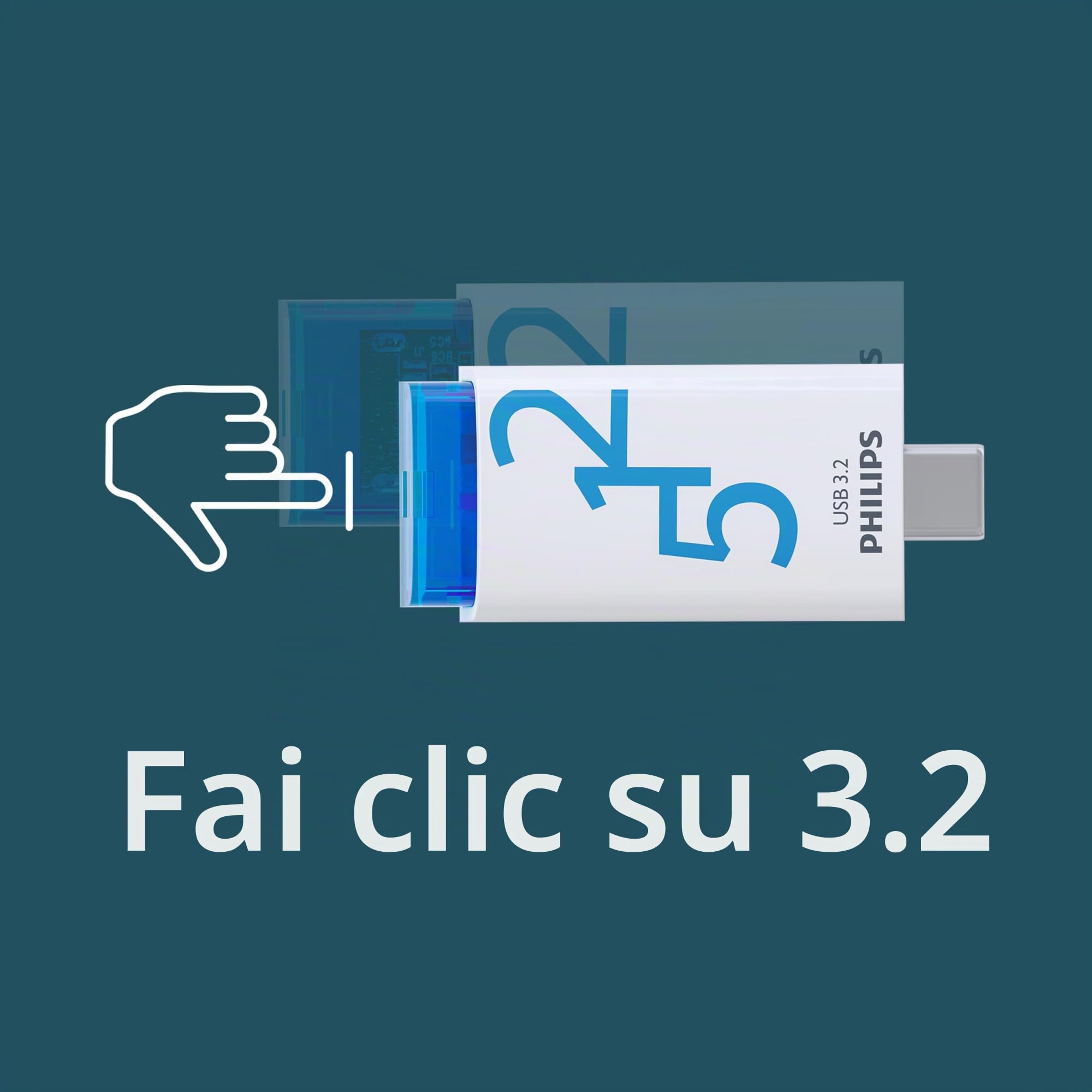 Philips Click Edition USB-C USB 3.2 Gen 1, unità flash USB 512 GB per PC, laptop, smartphone, tablet con porta USB-C, velocità di lettura fino a 120 MB/s