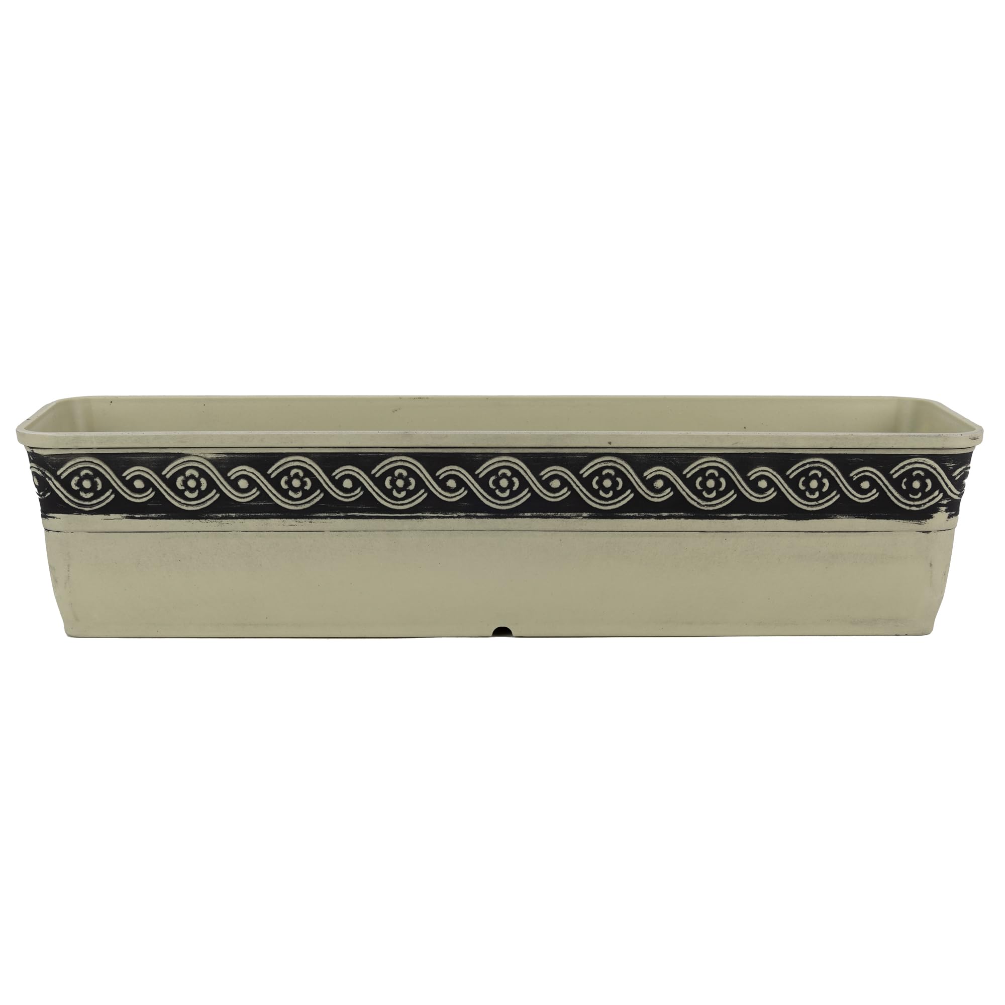 Classic Home and Garden Corinthian Rectangular Planter Box w/Drain Plug - Long Planter for Window Sills & More - Window Box Planters for Herbs & Flowers (18” Ivory Ash)