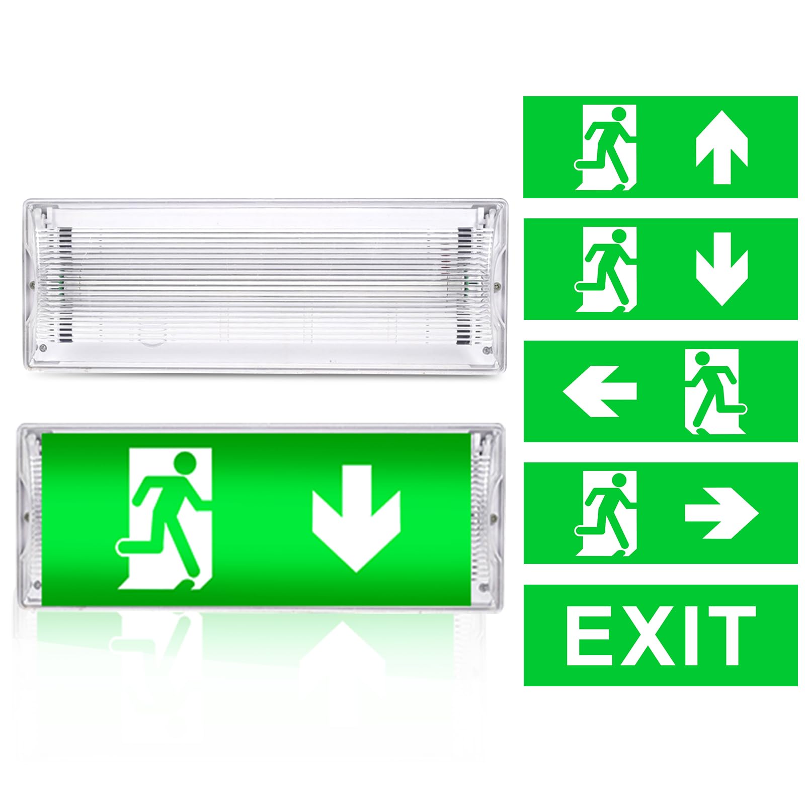 Éclairage de secours LED, éclairage de chemin d'évacuation, éclairage de sortie d'urgence avec 5 pictogrammes de sortie d'urgence, éclairage continu, éclairage de secours LED, éclairage de secours