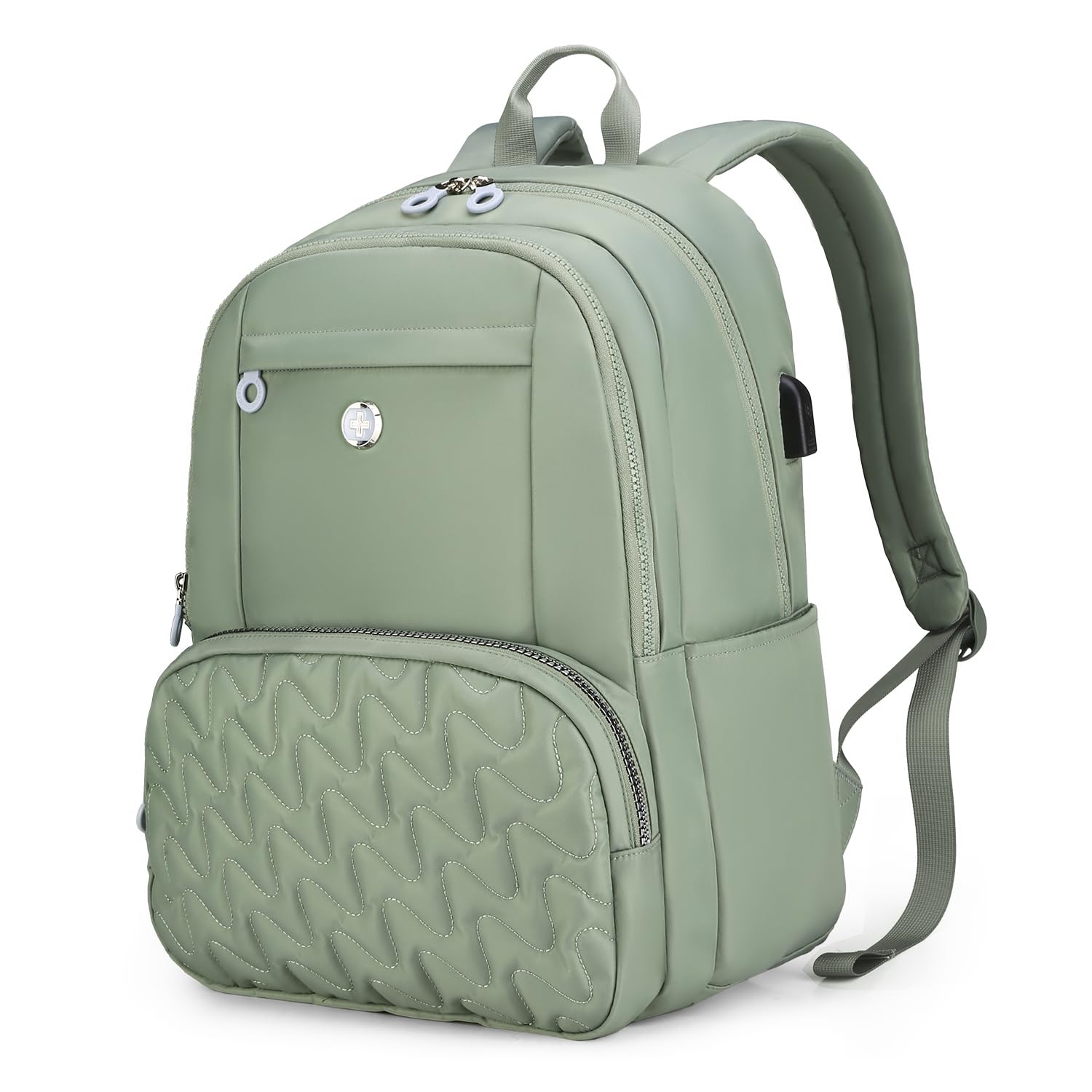 Swissdigital Design Travel Backpack for Women, 15.6 inch Laptop College Grayish Medium Simple Modern Backpacks for School with USB Charging Port for