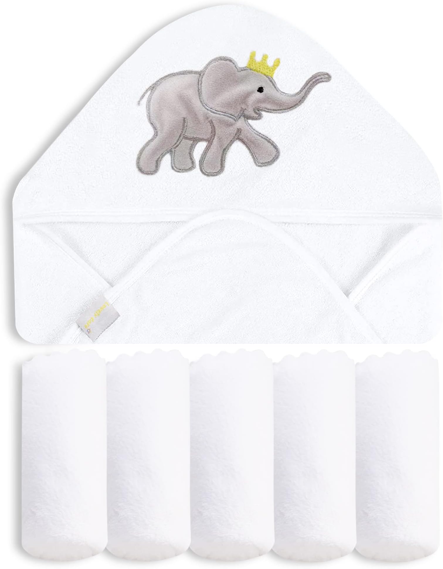 Baby Hooded Towel, Viscose Derived from Bamboo, with 5 Count Washcloths for Babies,Toddler,Infant, Newborn (Elephant, 30 x 30 Inch)