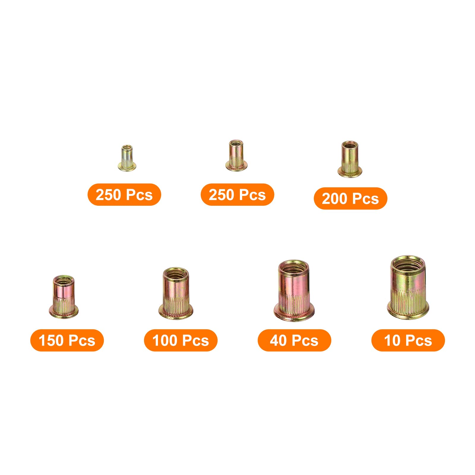 QUARKZMAN 1000 Piezas De Tuerca De Remache Cabeza Plana M3 M4 M5 M6 M8 M10 M12 De Acero Al Carbono Con Cuerpo Moleteado Y Acabado En Zinc