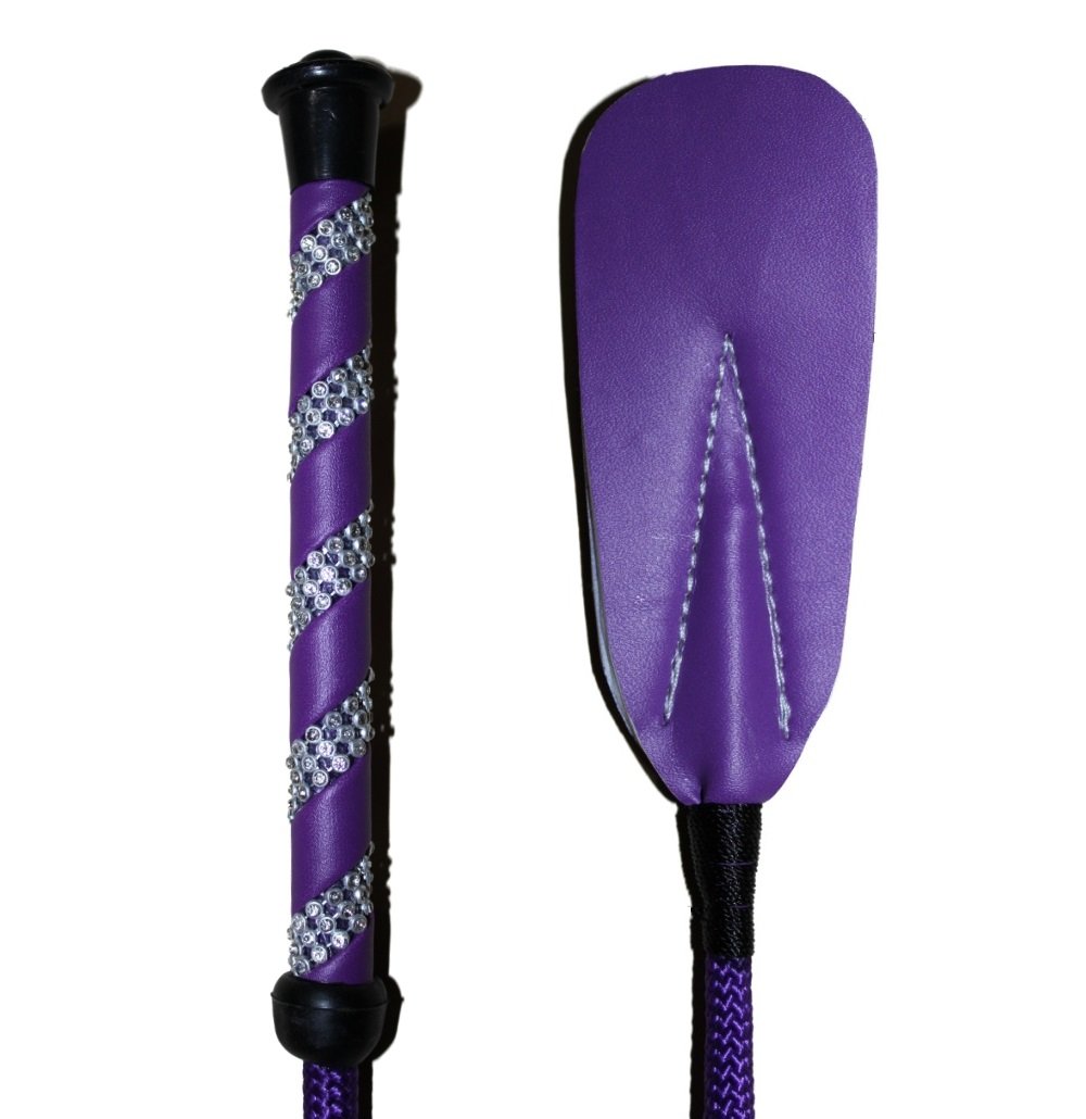 Jump Bat 45,7 cm inch Cravache d'équitation avec manche en fibre de verre, cuir Slapper, équitation English Whip, couleurs : NOIR, Bleu, Vert, Rose, Violet, Rouge, ou jaune, violet, 18 inches