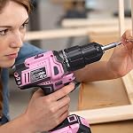 WORKPRO Pink Cordless 20V Lithium-ion Drill Driver Set, 1 Battery, Charger and Storage Bag Included - Pink Ribbon