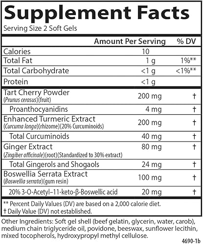 Miniatura 4 de Carlson - Movilidad mejorada, soporte botánico de articulaciones, boswellia, cereza ácida, curcumina, jengibre, 30 cápsulas blandas