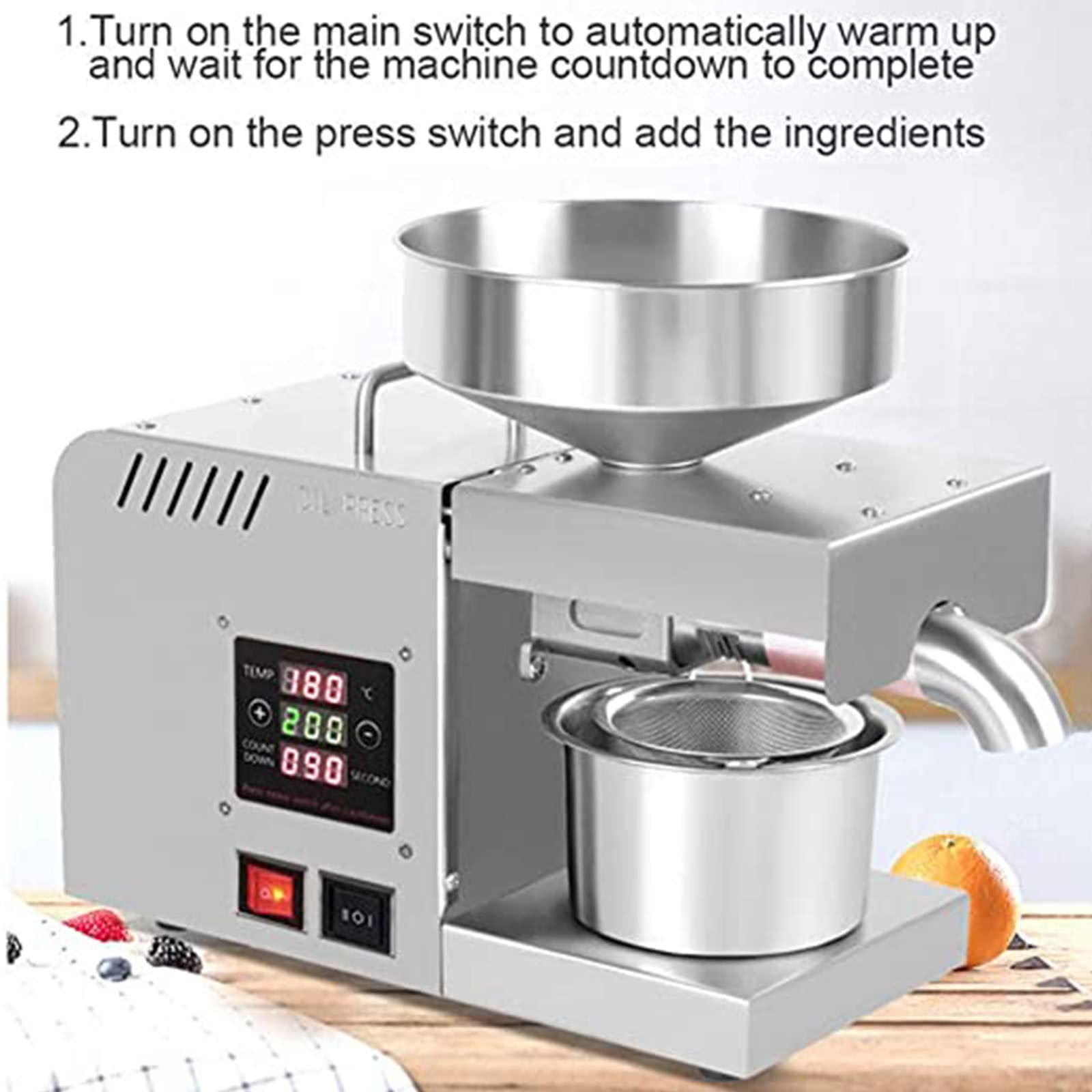 Prensa de Aceite Automática de Acero Inoxidable, Prensa Fría & Caliente, Sistema de Temperatura Constante, Ideal para Oliva, Coco, Girasol, Nuez, Sésamo, Lino y Más,220V