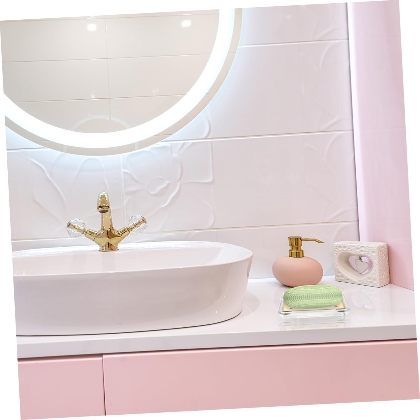 LABRIMP Jabonera de Vidrio Transparente Doble Capa con Bandeja de Acero Inoxidable Dorada para Baño Cocina Diseño Rectangular Ahorro Espacio Elegante