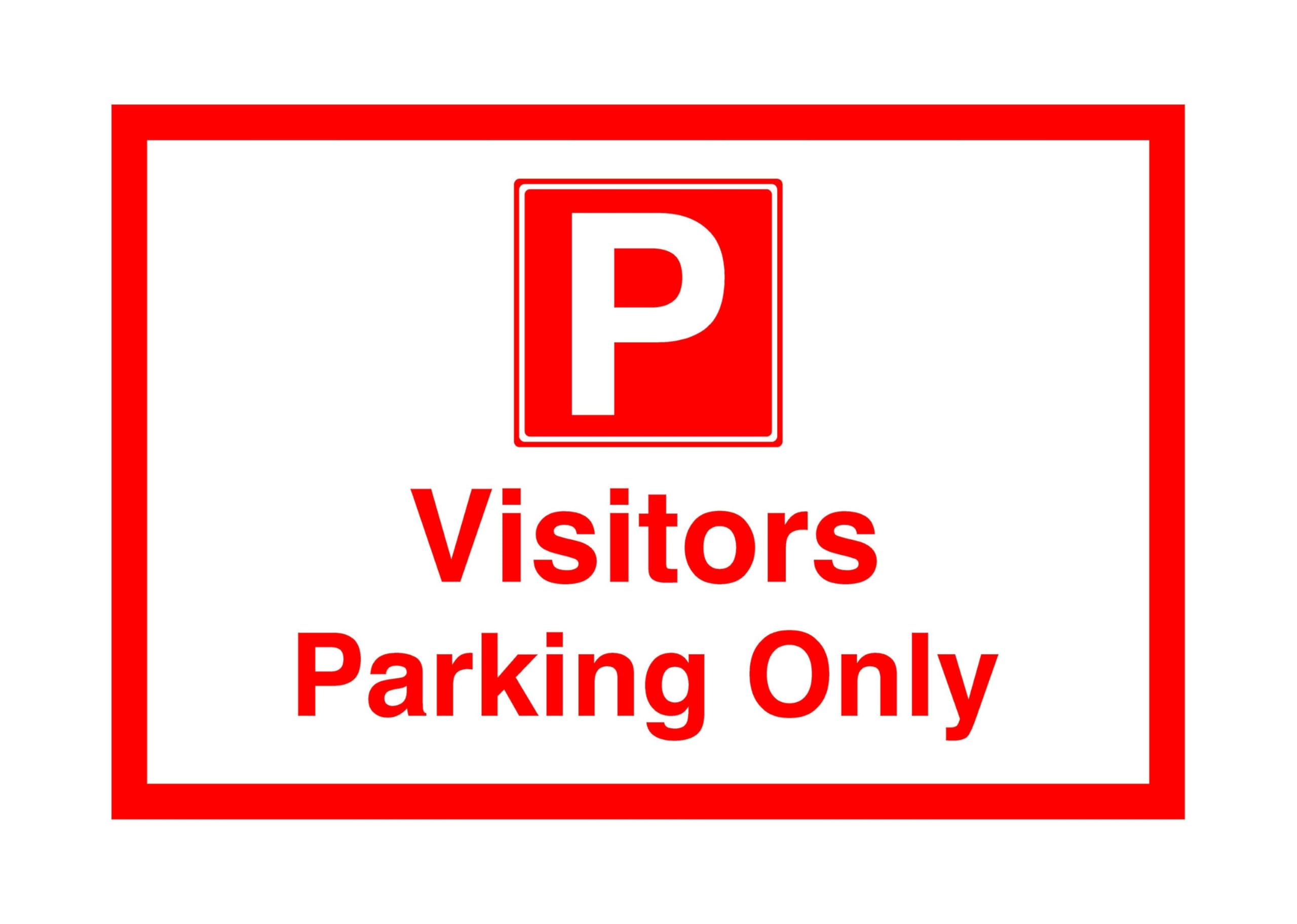 Visitors parking only - Safety sign - High tack self-adhesive sticker (300mm x 200mm) Viewing Distance within 7m.