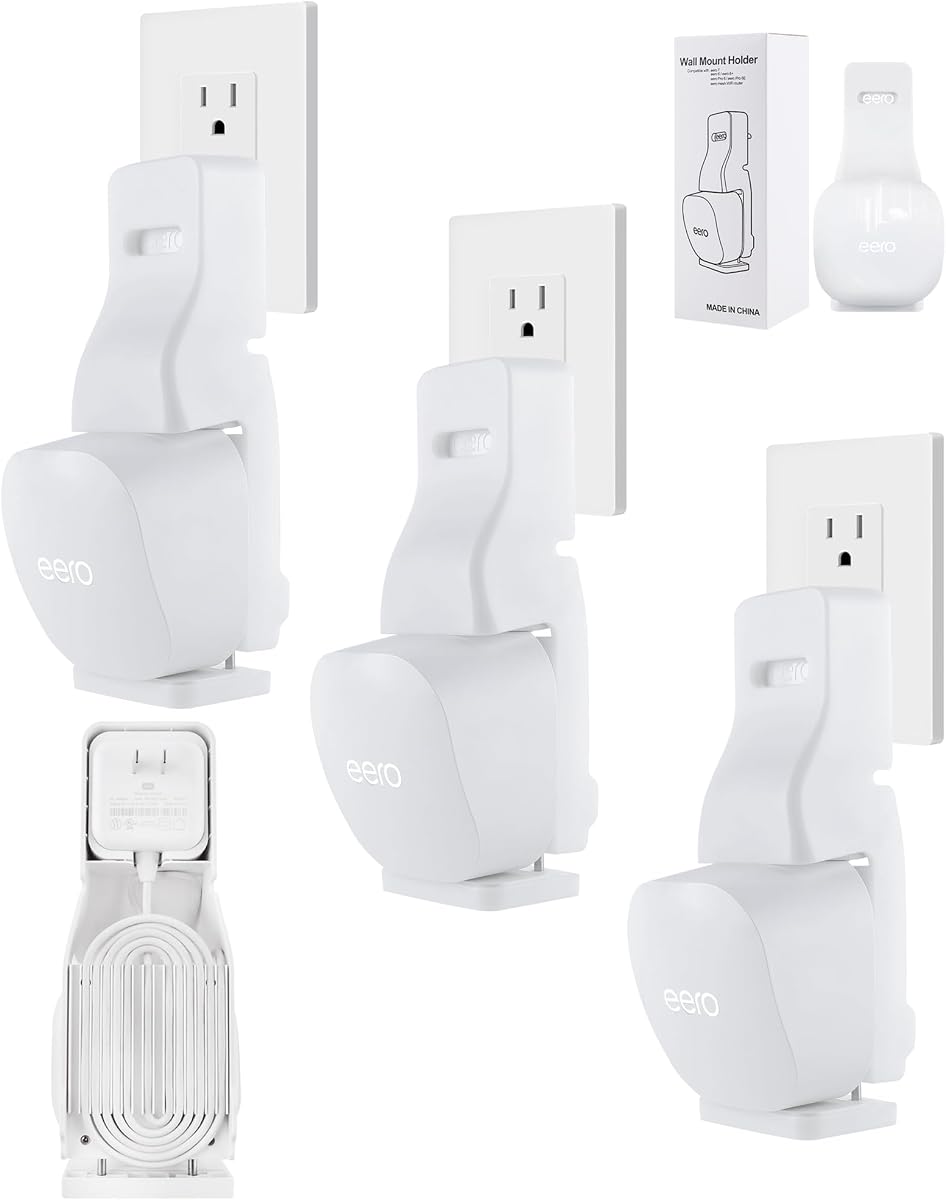 LIGHTMEUP Outlet Wall Mount Holder - Plug-to-Adapter First, Only for eero 7/ eero 6 & 6+/ eero Pro 6e & Pro 6/ eero Mesh Wi-Fi System, No Messy Wires & Space Saving (3 Pack)