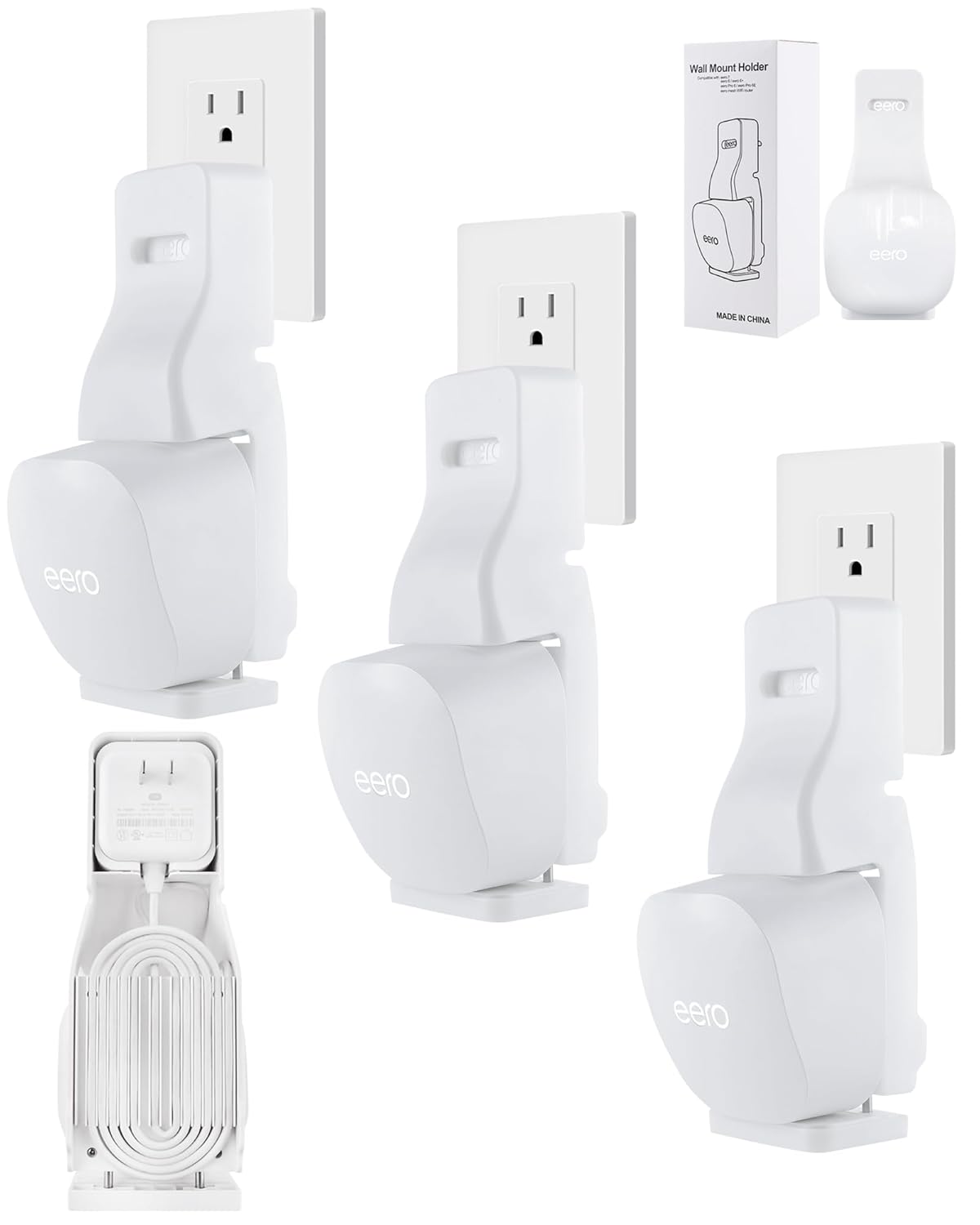 LIGHTMEUP Outlet Wall Mount Holder Only for eero 7/ eero 6 & 6+/ eero Pro 6e & Pro 6/ eero Mesh Wi-Fi System,No Messy Wires & Space Saving (3 Pack)