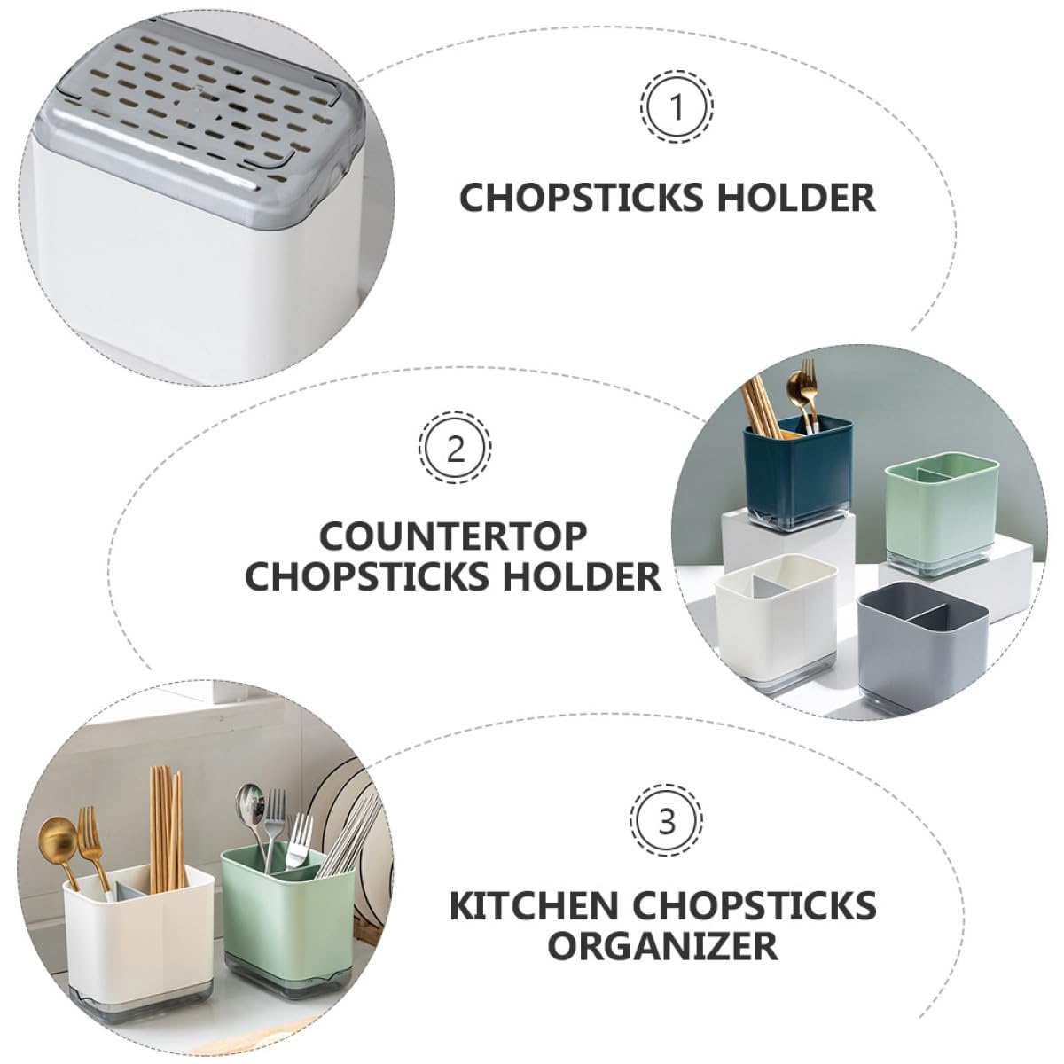 CANIGHT Organizer per Utensili da Cucina Multifunzionale Bianco, Porta Bacchette da Banco Scomparti e Scolapiatti, Portaposate Compatto per Cucchiai, Forchette e Bacchette, per Cucina
