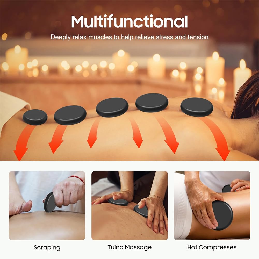 NEWFUM Pierre Chaude Massage,9 Pierres de Massage Chaudes, déales pour le Spa, la Massothérapie et la Relaxation (9PCS)