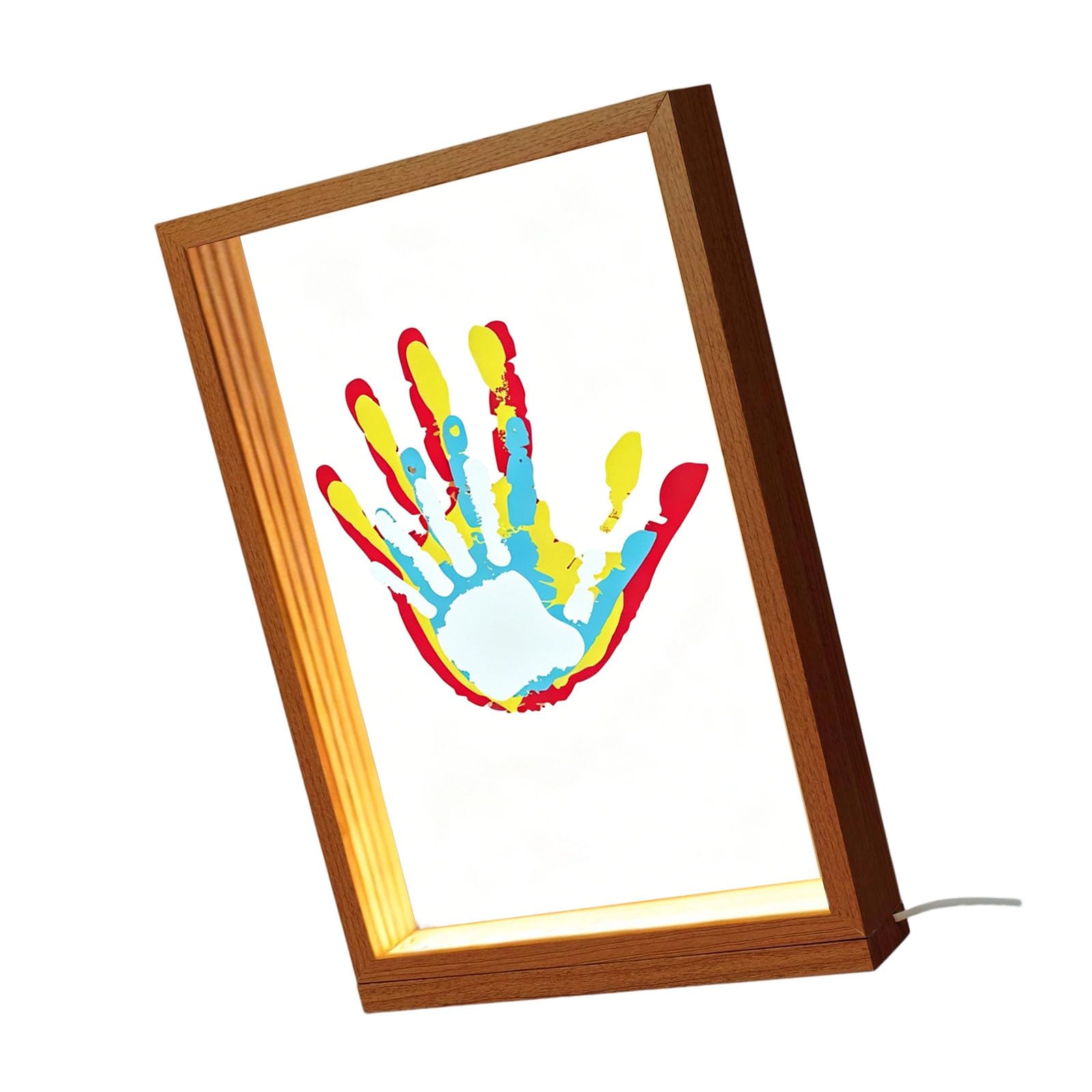 Marco de fotos con luz LED cálida y pantalla alimentada por USB para recuerdos familiares, decoración del hogar, marco de fotos con huella de mano, LED USB