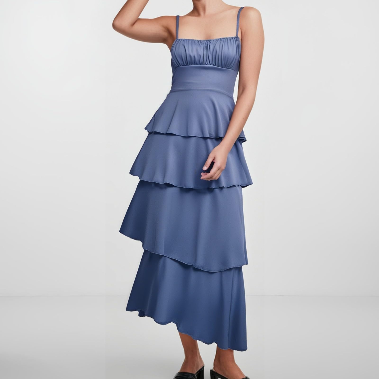 Générique Robe Casual Femme à Dos avec Bretelles Plissées et Nœud Élégant pour Une Mode et Séduisante