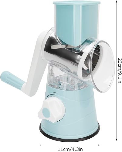 Miniatura 6 de Rallador giratorio manual, rebanador de verduras, rotación de arranque manual, rallador de verduras, triturador de queso con 3 tipos de cuchillas,