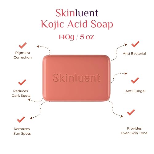 Miniatura 5 de Skinluent Jabón ácido Kojic para aclarar la piel, manchas oscuras, hiperpigmentación y tono desigual de la piel con ingredientes, ácido kójico,