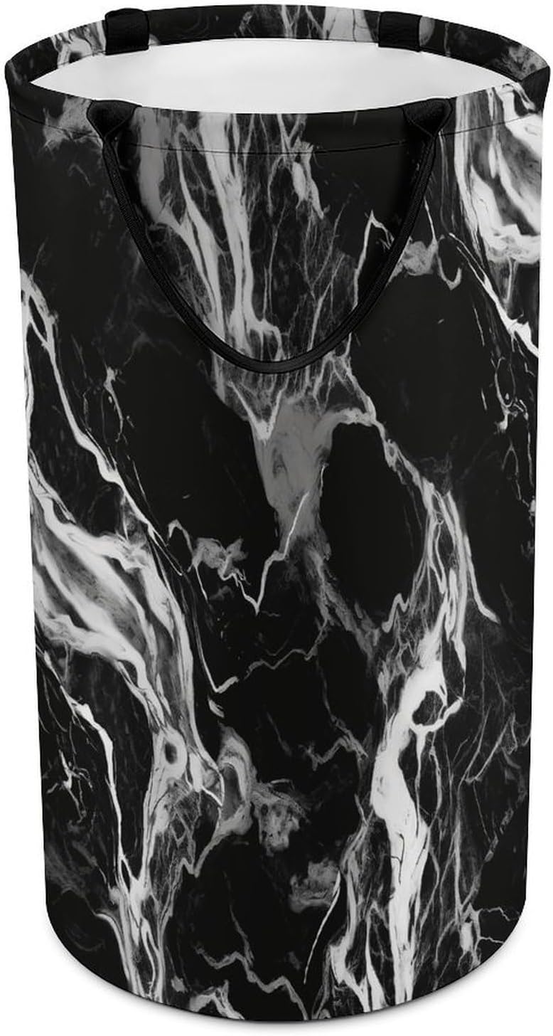 Black And White Marble Laundry Hamper 86L Waterproof Collapsible Clothes Basket with Double Handles Freestanding Foldable Laundry Basket Large Clothes Hamper for Bathroom
