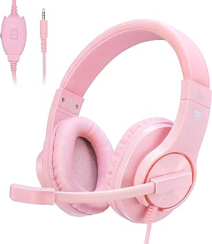Gaming Headset for Xbox One, PS4, PS5, Nintendo Switch, Bass Surround and Noise Cancelling 3.5mm Over Ear Headphones with Mic for Laptop PC Smartphones, Pink