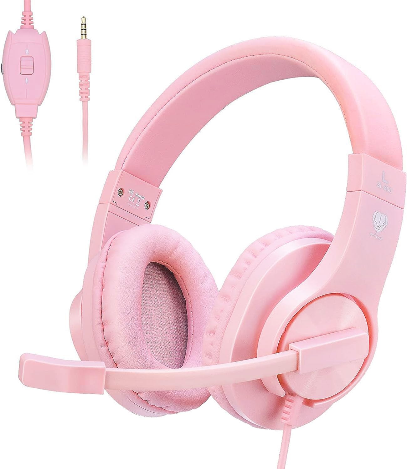 DIWUER Gaming Headset for Xbox One, PS4, PS5, Nintendo Switch, Bass Surround and Noise Cancelling 3.5mm Over Ear Headphones with Mic for Laptop PC Smartphones, Pink