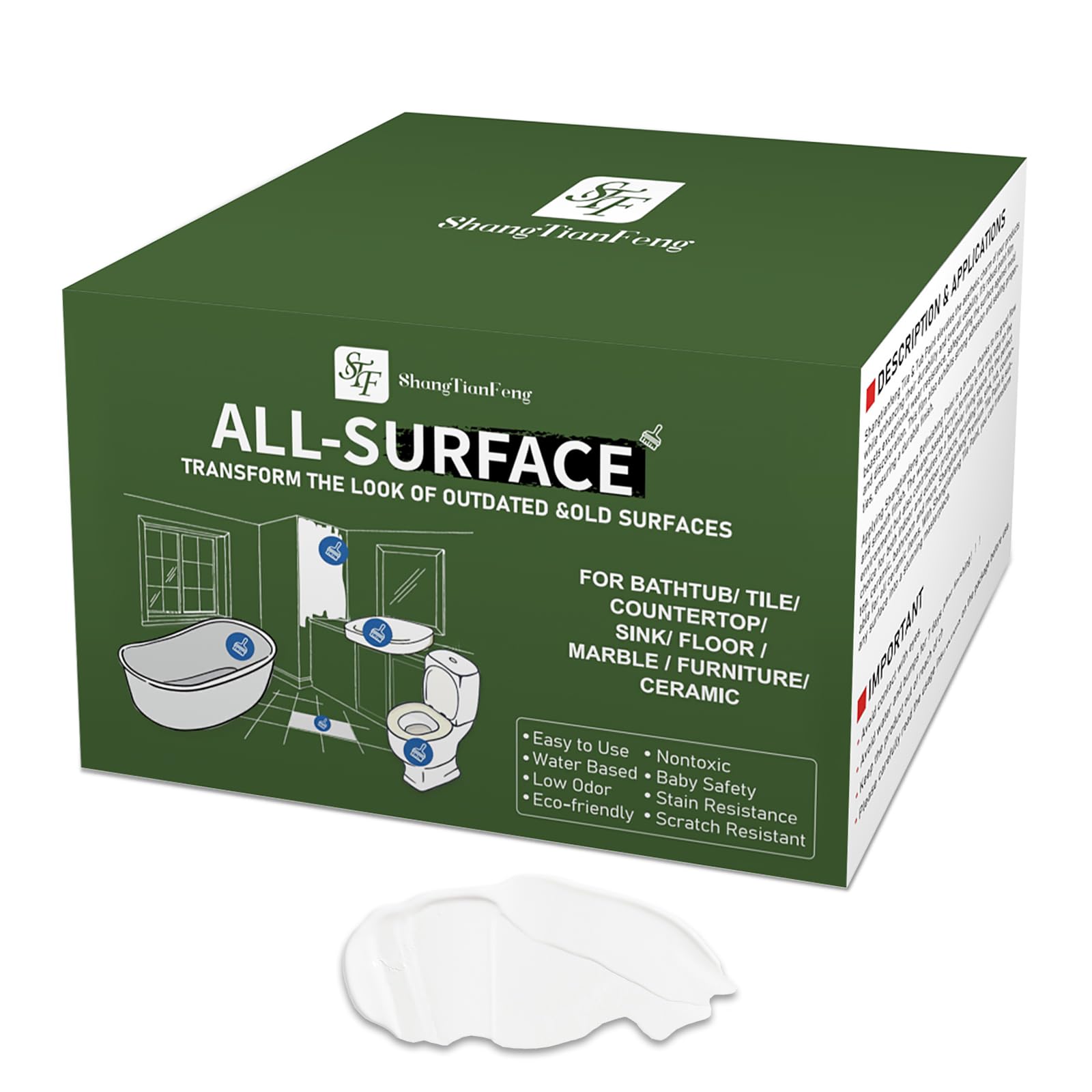 White Ceramic Tub and Tile Refinishing Kit - Bathtub, Bathroom Wall, Countertop Sink Paint Resurfacing - Waterproof, Low Odor (White, 32 Oz/50-60 sq.ft)