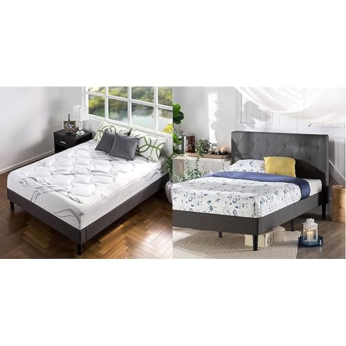ZINUS 10 Inch Cloud Memory Foam Mattress/Pressure Relieving/Bed-in-a-Box/CertiPUR-US Certified, Queen & Shalini Upholstered Platform Bed Frame/Mattress Foundation, Dark Grey, Queen