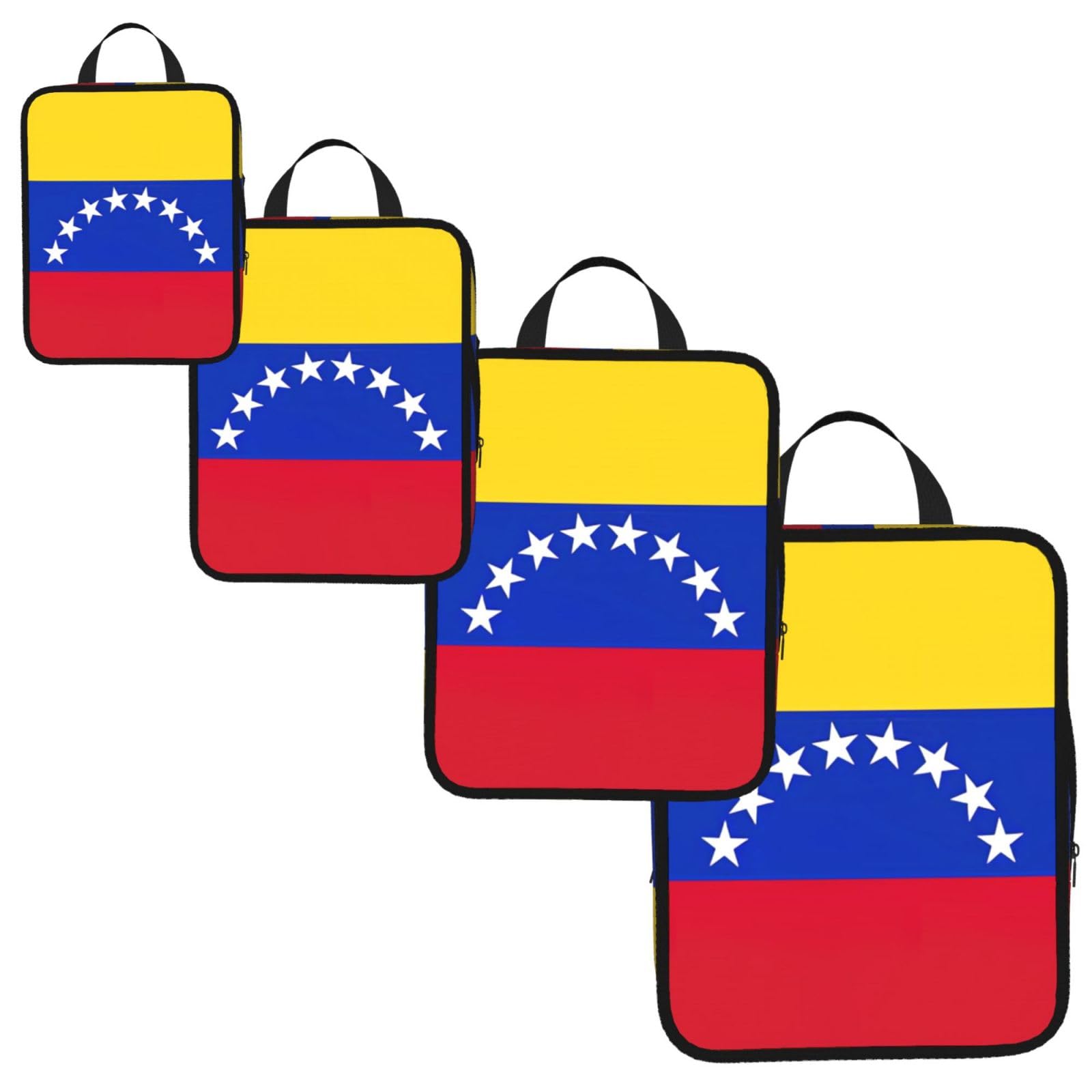 Flag of Venezuela Print 4 Set Compression Packing Cubes for Suitcases,Expandable Storage Bags Organizers