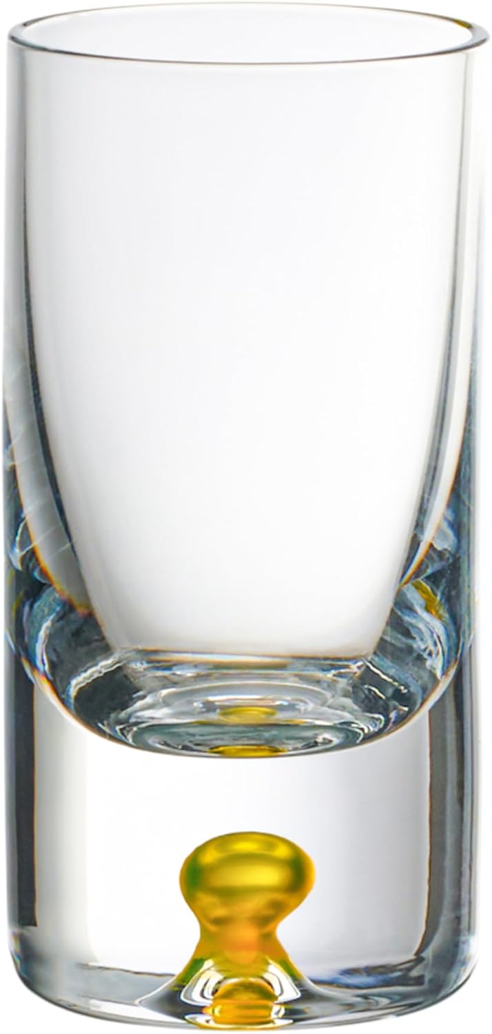 Barski Shot Glasses - Liquor Glass - Set of 6 - Crystal Glass - Assorted Colored Bubble in Base - Thick Base - 1.25 Oz. for Vodka, Whiskey, Tequila - Espressos - Spirits & Liquors - Made in Europe