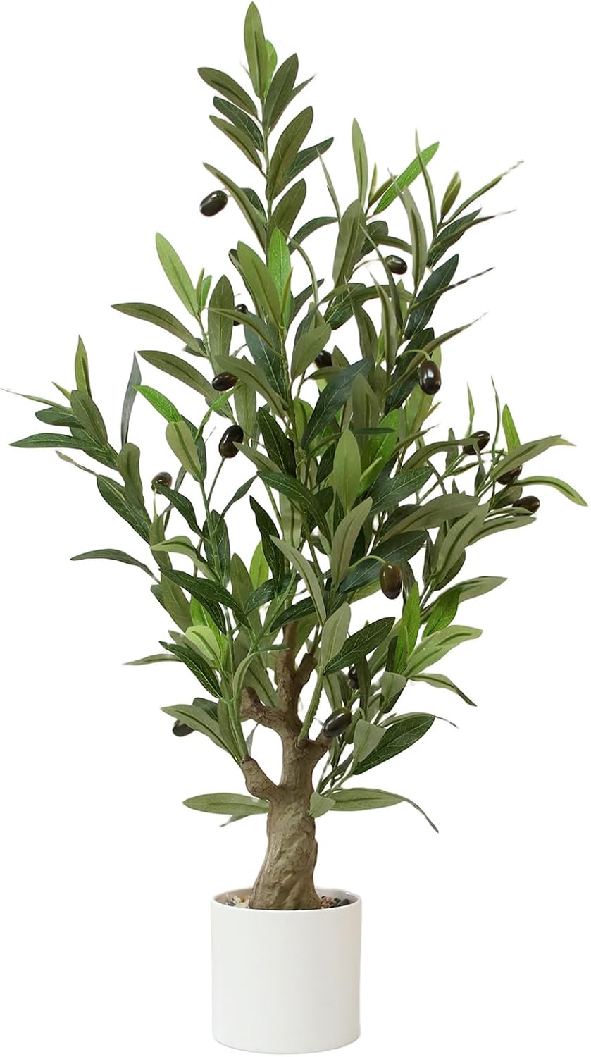Fake Olive Tree with Pot Indoor, 30" Artificial Olive Tree Stems Potted Greenery Tabletop Faux Green Plants in Pot for Office Bedroom Bathroom Kitchen Living Room Home Decor