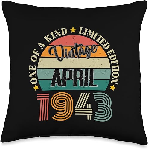 Vintage Birthday Retro Limited Edition Retro Gifts 81 Year Old Vintage April 1943 81st Birthday Retro Throw Pillow, 16x16, Multicolor