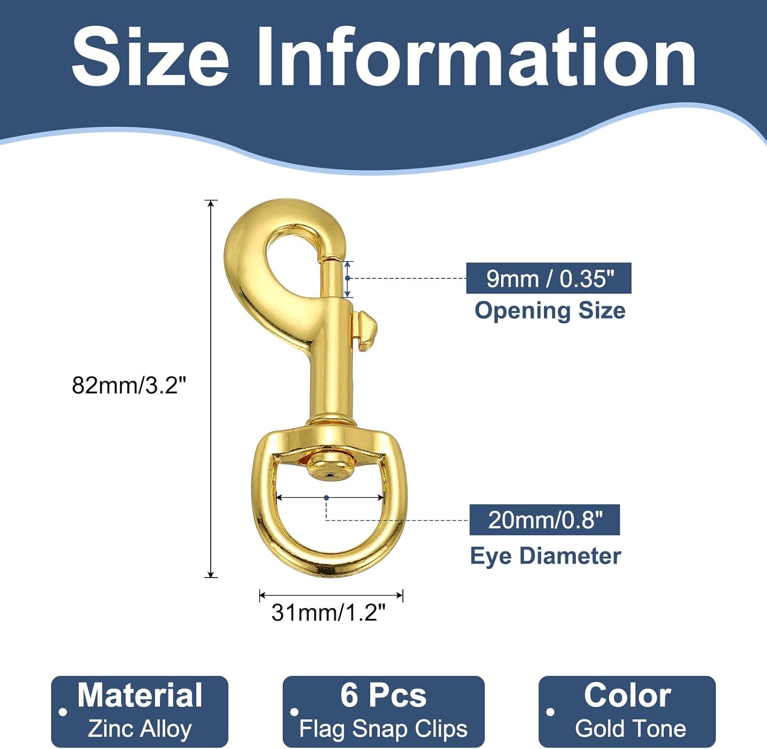 PATIKIL 6Pcs Flag Swivel Snap Clips, 3.2 Inch Heavy Duty Alloy Flag Pole Snaps Hooks Stainless Flagpole Accessories for Rope Hardware Key Chain Leash Leather Craft, Gold Tone - Image 2