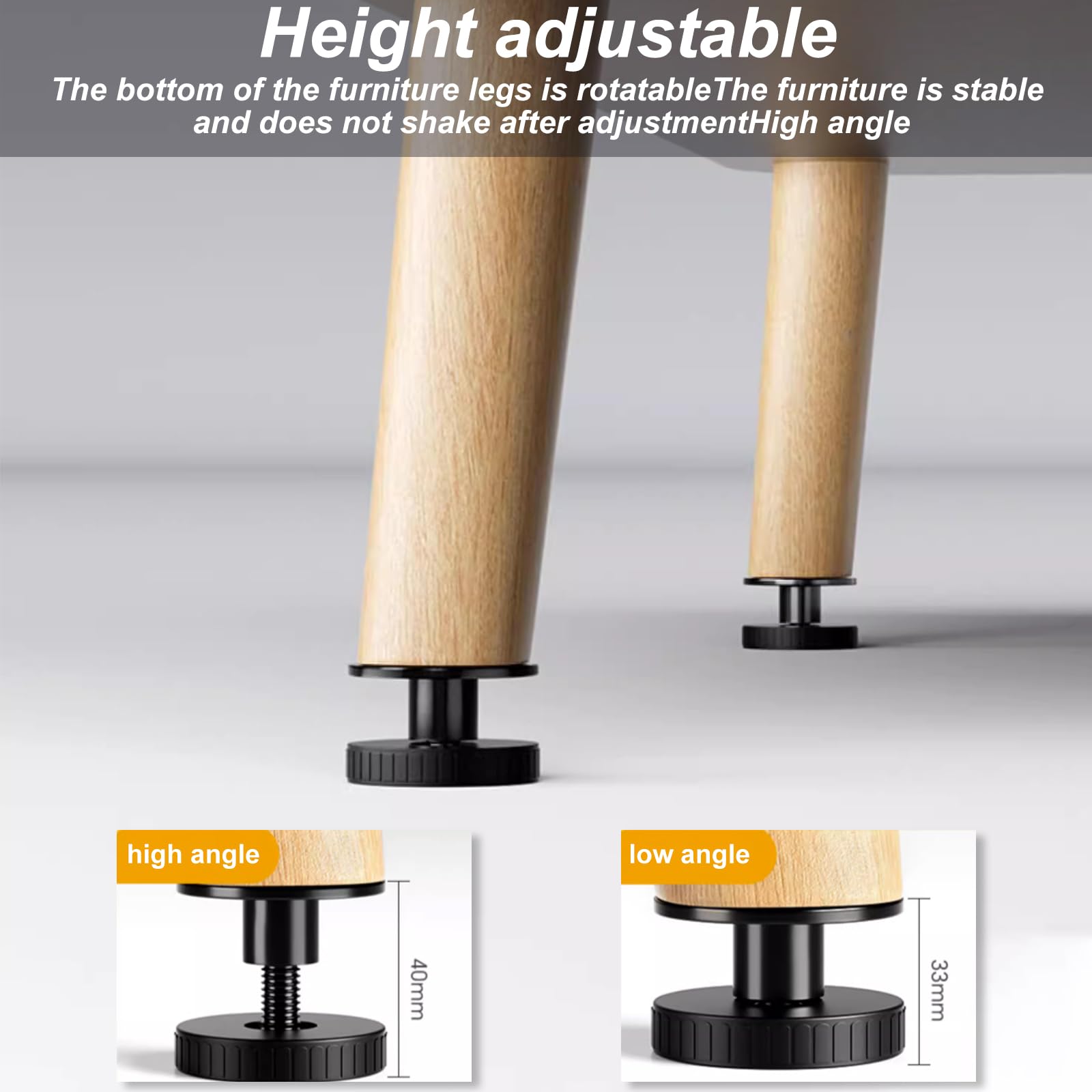 4 Pièces Reglable, Hauteur Réglable 27-40 Mm Pied De Meuble , Reglable Installation Autocollante Ou Vis, Pour Canapés, Tables, Armoires | Leroy Merlin