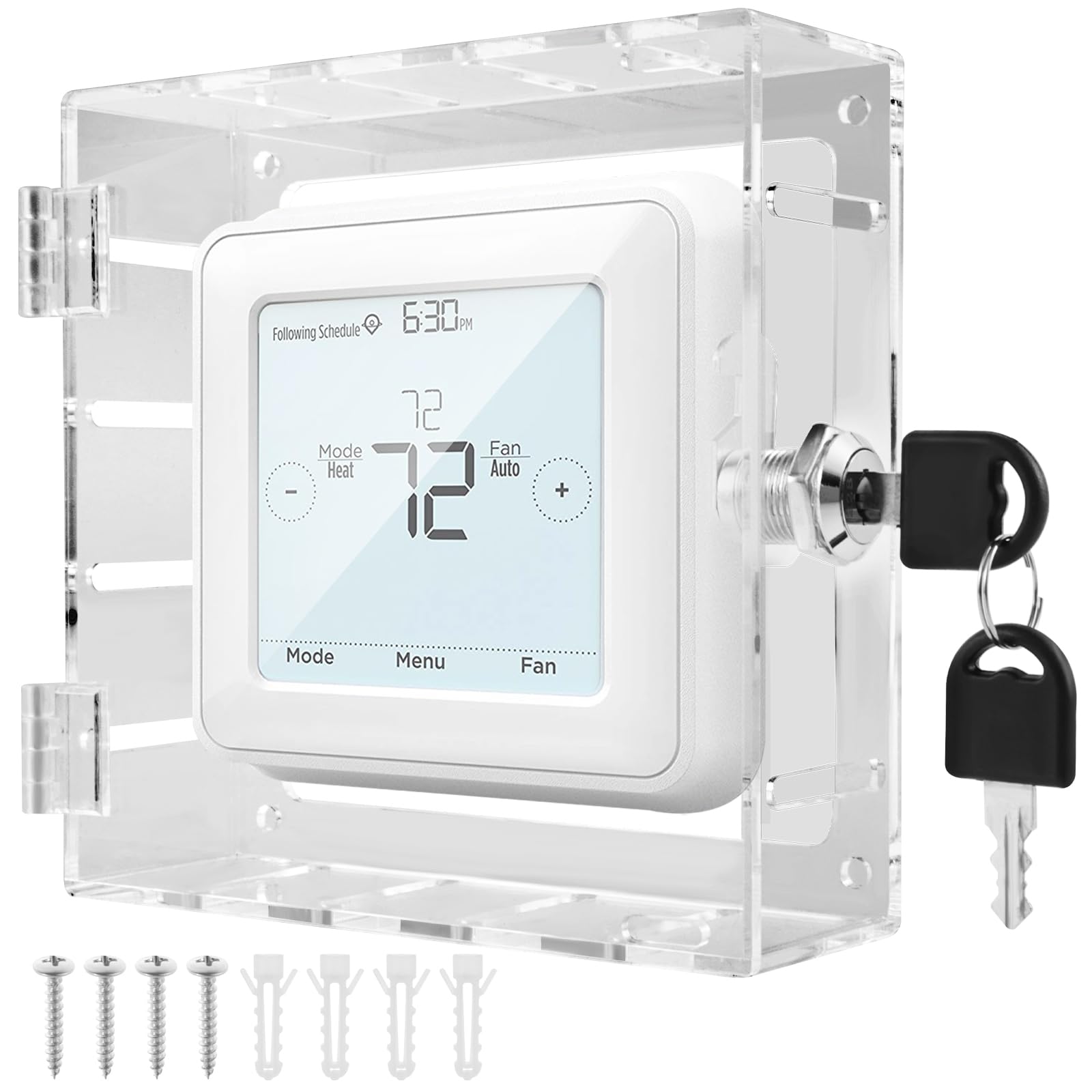 Thermostat Lock Box with Key Acrylic Thermostat Protective Cover Transparent Thermostats Guard Box Wall Mounted Universal Thermostats Protector for Restaurants, Office School (15×15×5cm (B)) — image 1