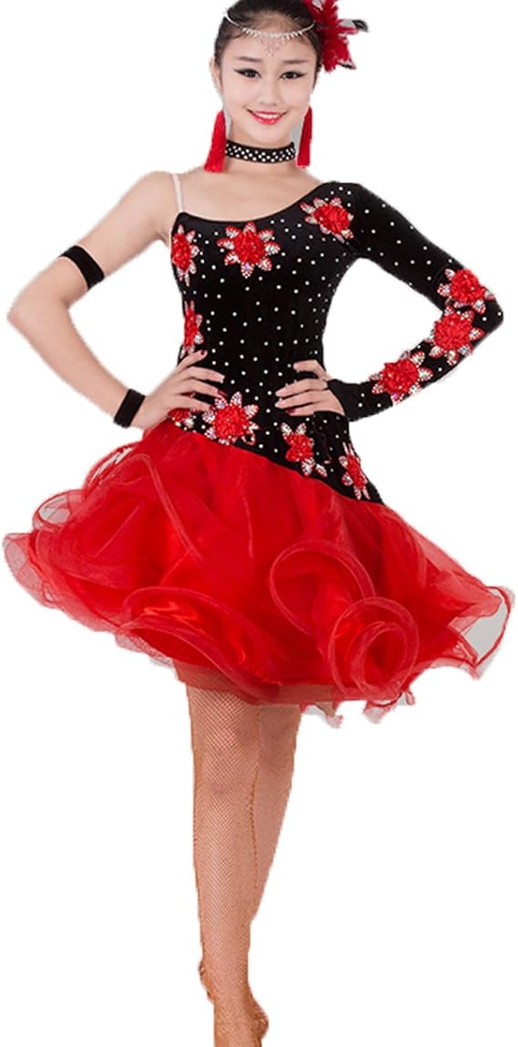 Amazon Co Jp L Night ラテンダンス衣装 ワルツラテンドレス ふわふわ フラワー風スカート練習着 演出服 発表会用ダンスウェア ラテンワンピース 社交ダンス衣装 フラメンコ衣装 ベリーダンス衣装 S ファッション